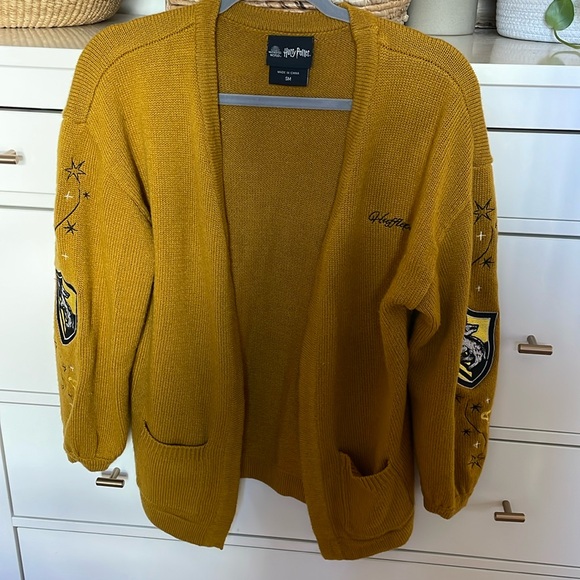 Wizarding World Of Harry Potter Sweaters - Harry Potter Mustard Knit Cardigan- Hufflepuff, SM
